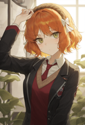 depth of field, 1girl, ishmael (limbus company), short hair, orange hair, {{gree s-2813631910