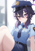 depth of field, 1girl, , [haruka (blue archive)], {{{{police uniform}}}}, blue a s-3309782887