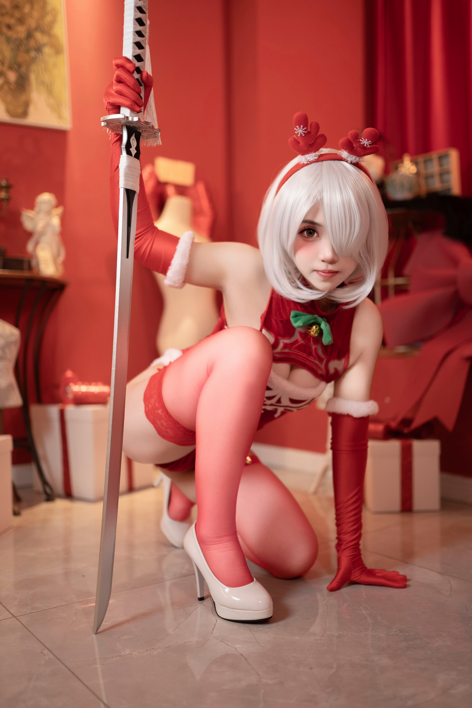 Bangni邦尼 – 尼尔：机械纪元 2B 圣诞 Cosplay 高清写真集（105P-962MB）插图2