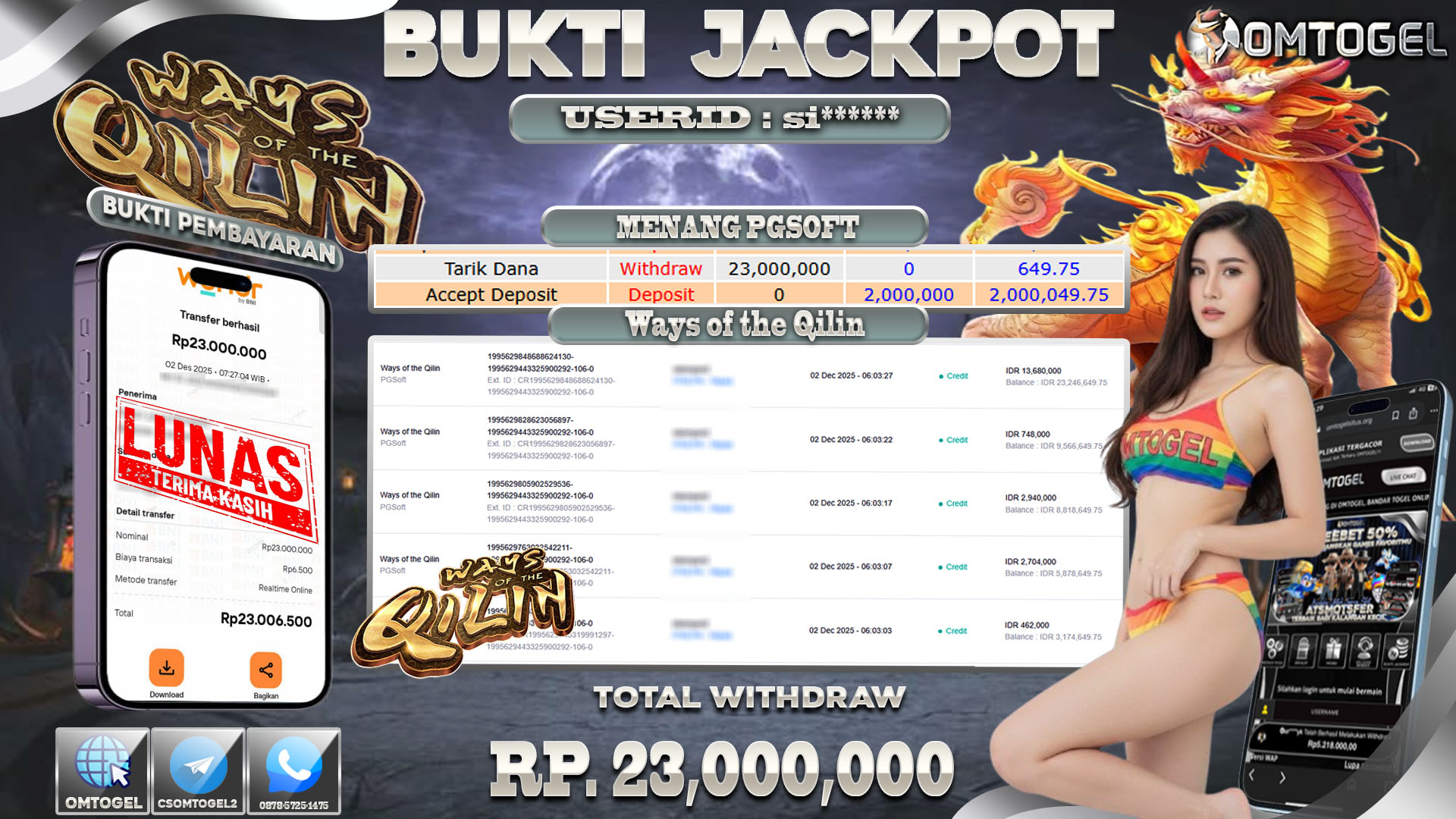 OMTOGEL JACKPOT PGSOFT WAYS OF THE QILIN ,23 JUTA DI BAYAR LUNAS ,-