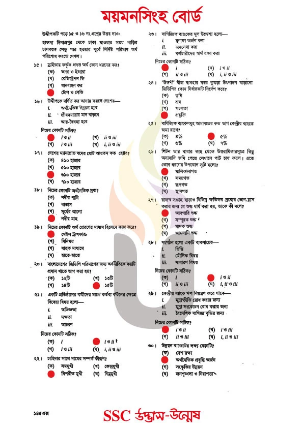 Economics MCQ Exam 2026 Question Solution Mymensingh Board