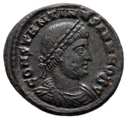 AE3 de Constantino II. GLORIA EXERCITVS. Soldados entre 2 estandartes. Cycico Constantino-II-folis-anverso