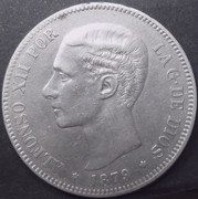 5 pesetas. Alfonso XII. 1879. El diluvio. P1190159