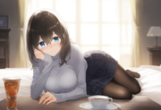 1girl, sagisawa fumika , artistcg, depth of field, shiny skin, blush,lying on th s-3938686135
