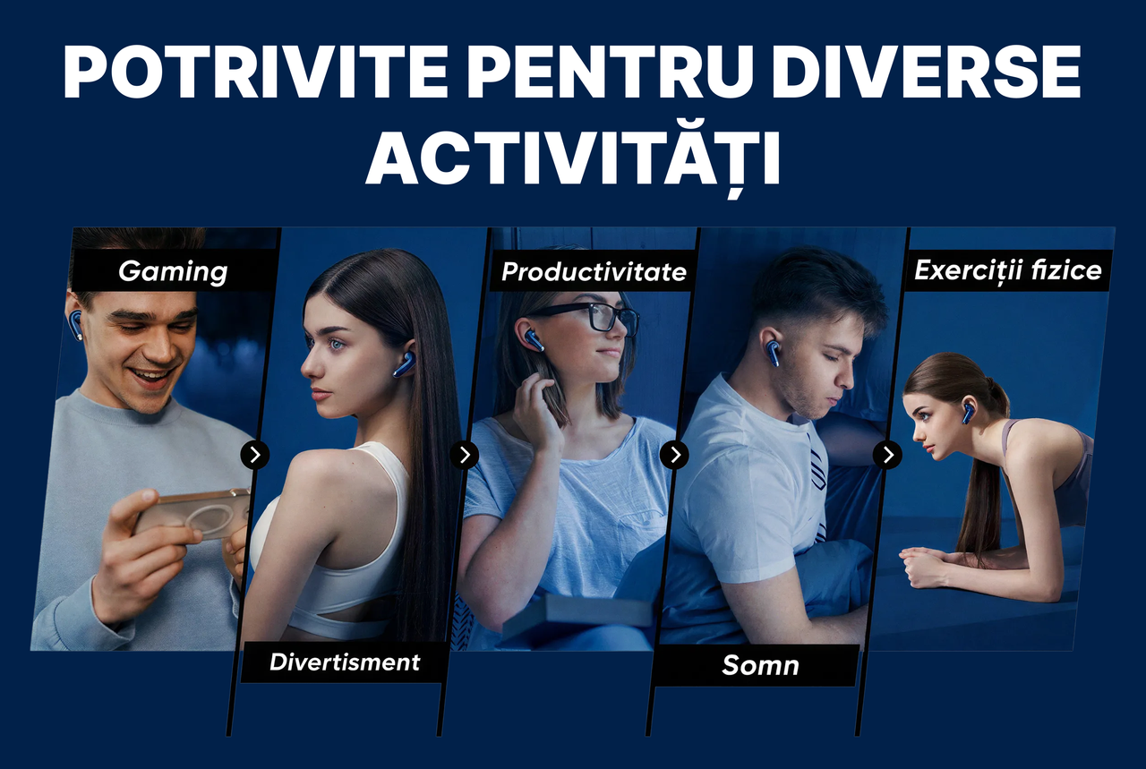 Casti wireless elegante cu tehnologie ANC