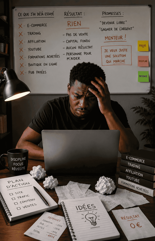 Homme stressé devant son ordinateur, tout essayé, zéro résultat