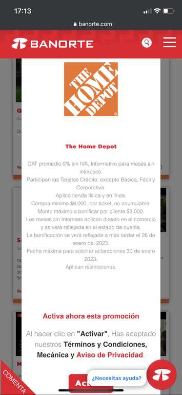 BANORTE, 15% Bonificación y MSI en The Home Depot del 22-24 noviembre (Compra mín $6000, topado a $3000) 
