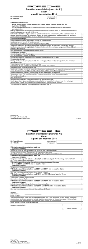 Entretien intermédiaire (marchés A) Macan à partir des modèles 2014