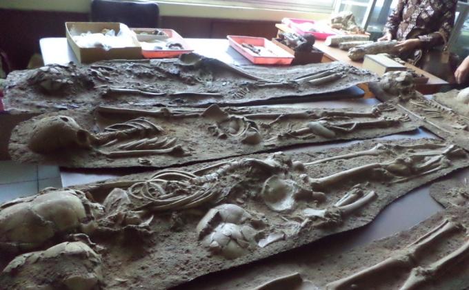 Replika kerangka manusia purba di museum purbakala Si Pahit Lidah Desa padang Bindu Kecamatan Semidang Aji, Kabupaten Ogan Komering Ulu (OKU).