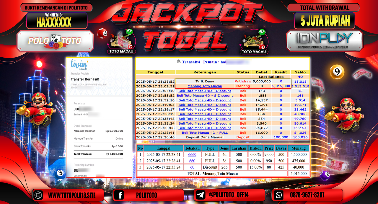 POLOTOTO JACKPOT TOGEL TOTO MACAU Rp.5.000.000,-