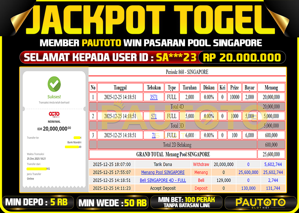 BUKTI JACKPOT LUNAS PAUTOTO