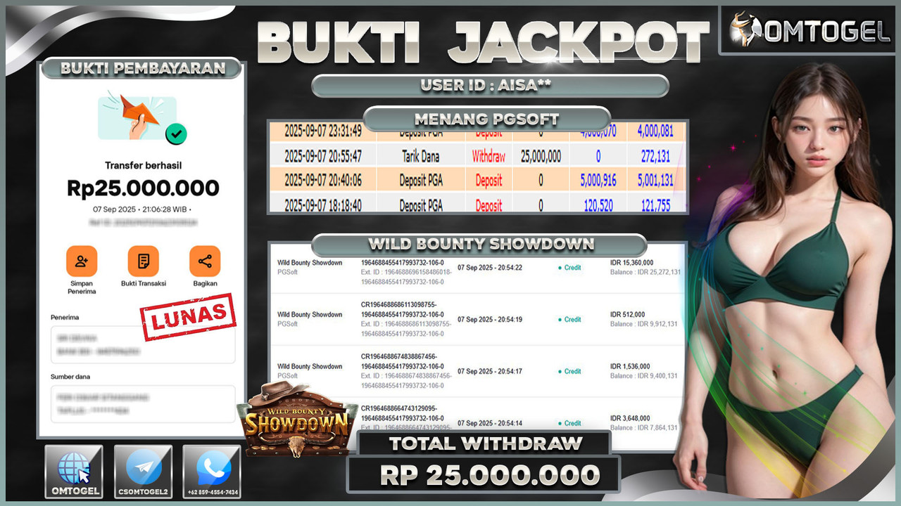 OMTOGEL JACKPOT PGSOFT WILD BOUNTY SHOWDOWN 25 JUTA DI BAYAR LUNAS ,-