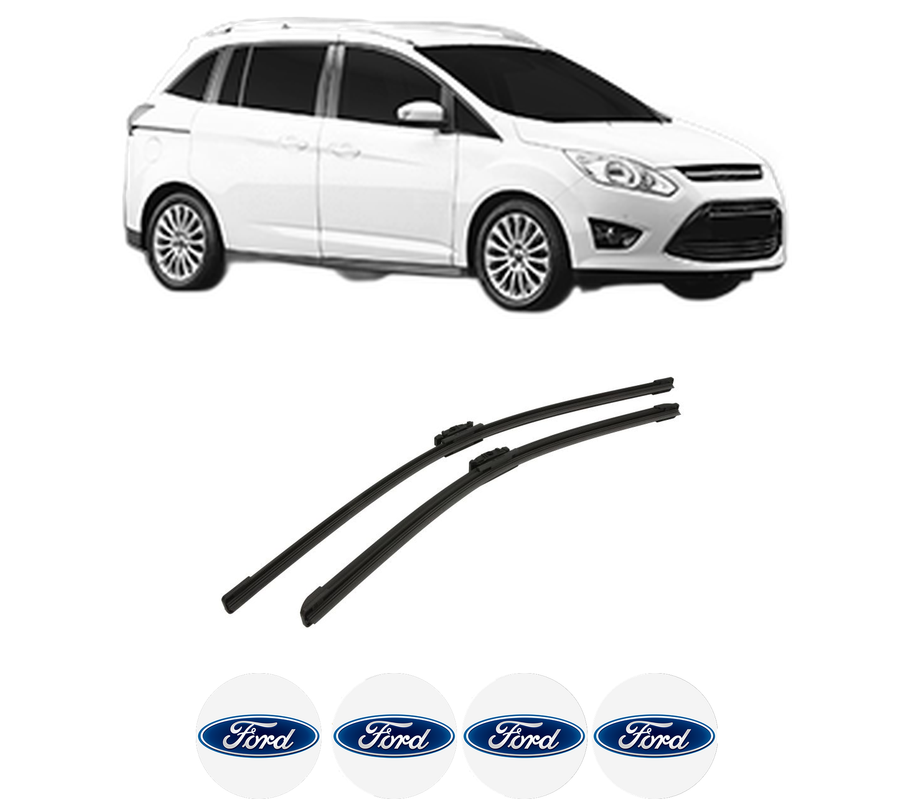 Set stergatoare auto FORD GRAND C-MAX Van din 2010-2019, pentru parbriz auto, 2 bucati, Bosch Aerotwin, din cauciuc siliconat rezistent, 4 Stickere Auto FORD