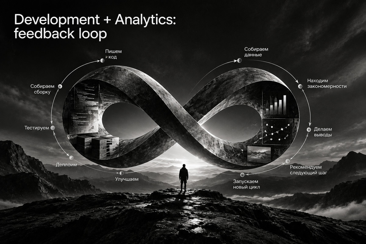 Циклы Development Agent и Analytics Agent с обратной связью от тестов и данных