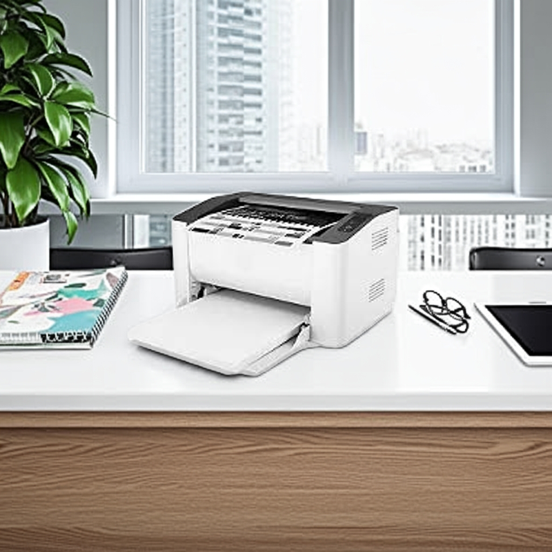 HP LaserJet 107A com detalhes de design