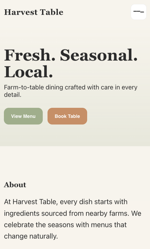 Harvest Table mobile view