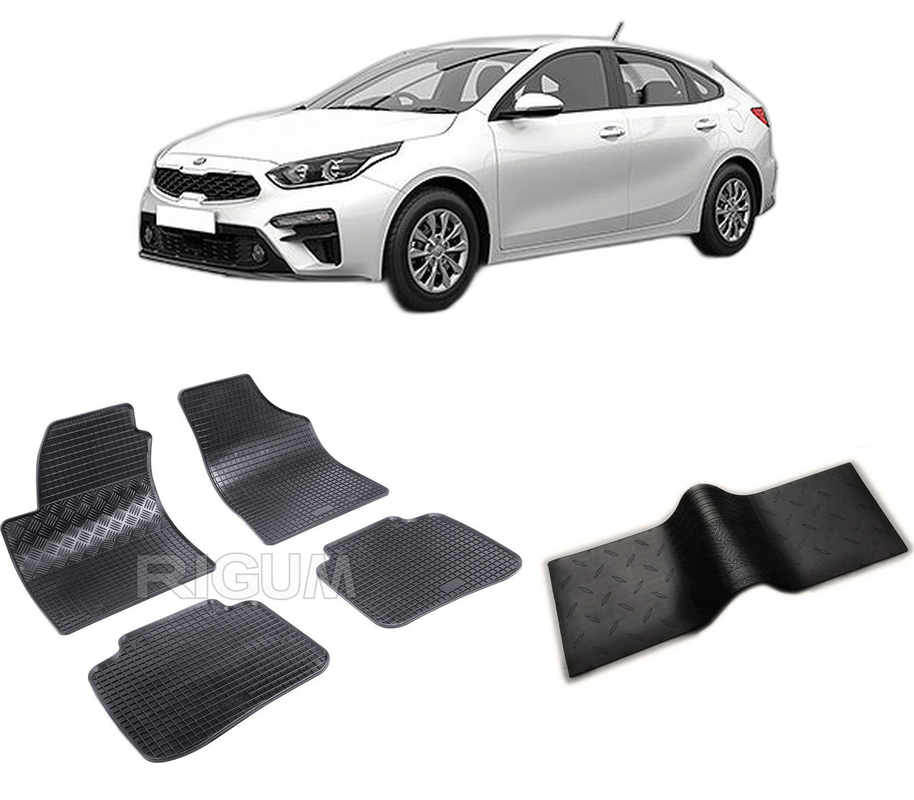Set covorase auto KIA CERATO I din 2004-2009, cu covoras tunel median, CAROSERIE HATCHBACK, Presuri cauciuc 100%, compatibil cu autoturismul KIA CERATO I, Rigum