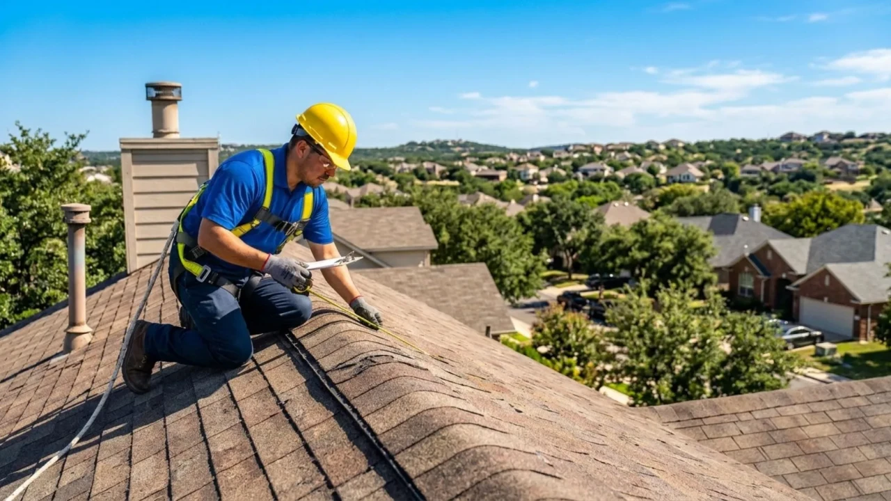 Roofing contractor inspecting a residential roof in San Antonio before installation