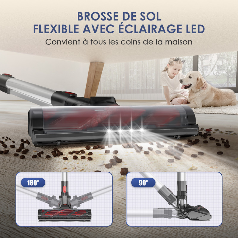 Aspirateur Balai Sans Fil 350W / 30KPA, Violet, 50min D'autonomie