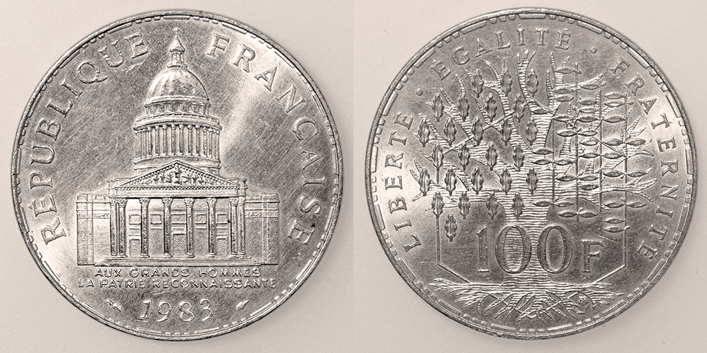 Las monedas de 100 francos de plata. Francia. V República. 1983