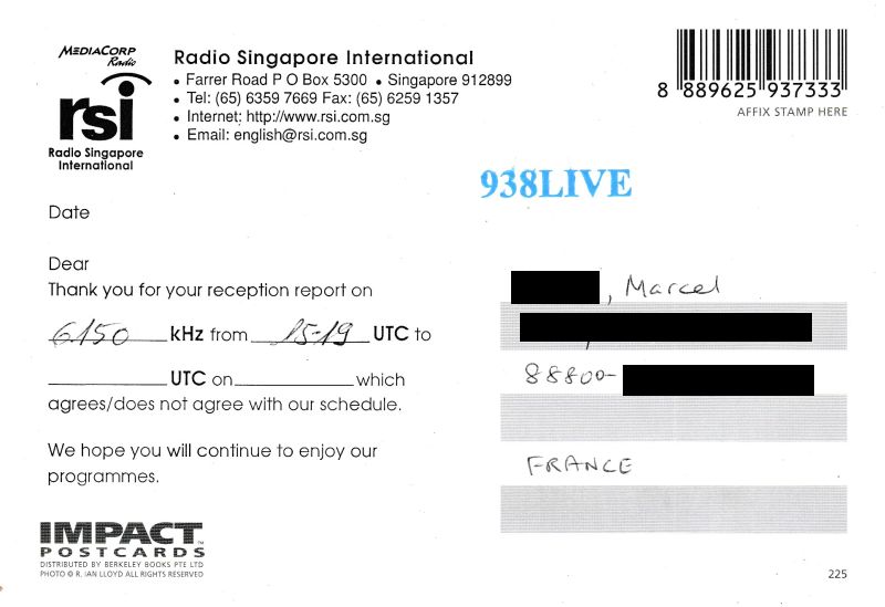 QSL R.SINGAPOUR (SBC) - QSL de R.938 Live QSL-R-938-LIVE-verso-SNG