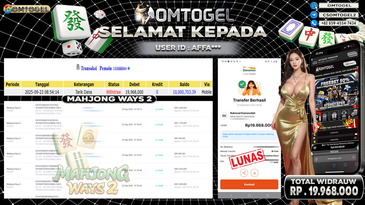 OMTOGEL JACKPOT PGSOFT MAHJONG WAYS 2 19 JUTA DI BAYAR LUNAS ,-