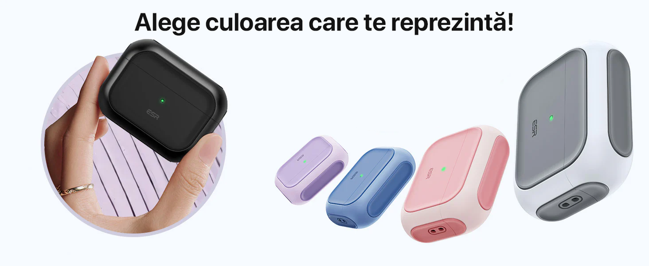 Husa pentru AirPods Pro 3 ESR, Orbit Hybrid HaloLock, TPU Premium, Compatibila MagSafe, Incarcare Wireless, Protectie Hibrida, Alb/ Gri Universal 2