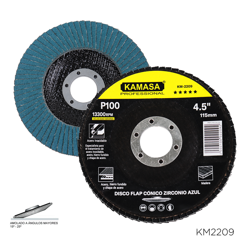 DISCO FLAP CONICO ZIRCONIO AZUL 4.5" P100 KAMASA