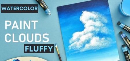 Draw & Paint Fluffy Clouds: In-depth step by step tutorial with wet into wet technique, and Draw & Paint Fluffy Clouds: In-depth step by step tutorial with wet into wet technique, and