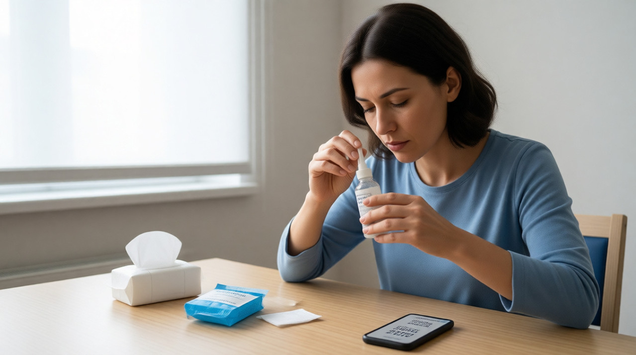 Женщина аккуратно промывает глаз стерильным раствором после случайного попадания косметики &mdash; действия при ошибке после лазерной коррекции зрения