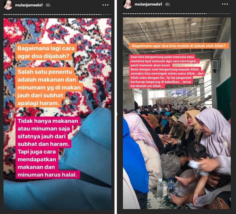 Story Mulan Jameela di akun Instagramnya.