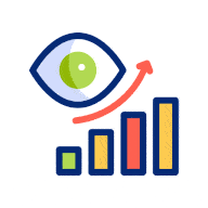 Eye icon with a rising bar graph, illustrating increased Elite Prospects profile views and improved rankings for hockey players to get seen by recruiters.