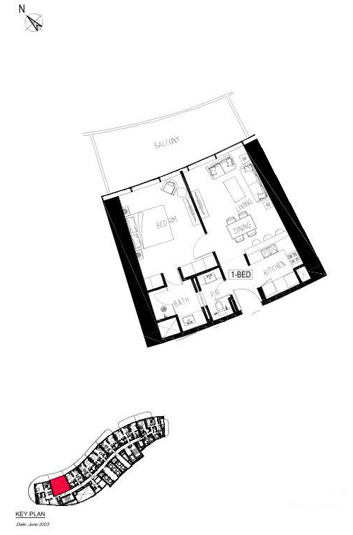 Floor plan — 1-bedroom apartment, 871 sqft, Damac Bay by Cavalli Tower B