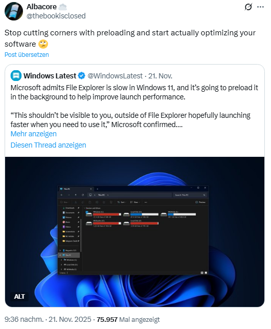 Albacore zum langsamen Windows 11 Explorer