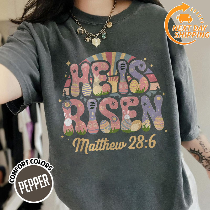 B0F145VCX7 He Is Risen Jesus Christian Easter Shirt Women Kids Girls T Shirt MK7