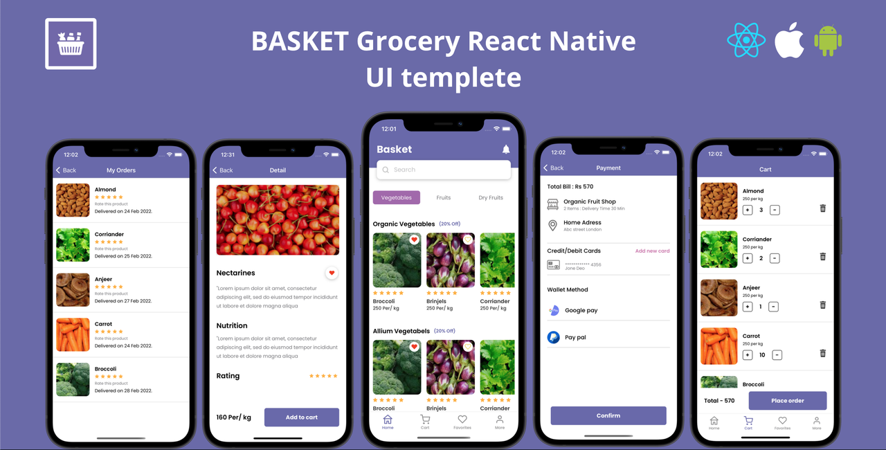 Basket - Grocery App Template React Native (Android, iOS) - 1