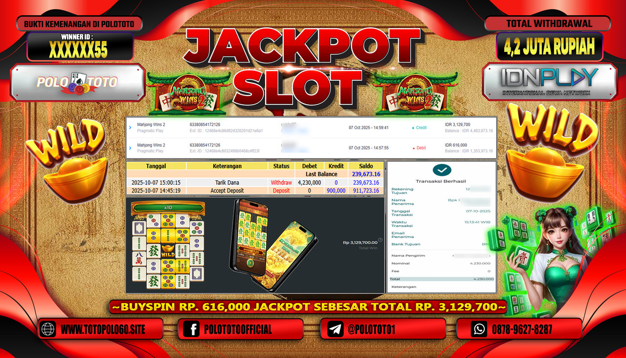 POLOTOTO JACKPOT SLOT MAHJONG WINS 2 Rp.4.230.000,- LUNAS