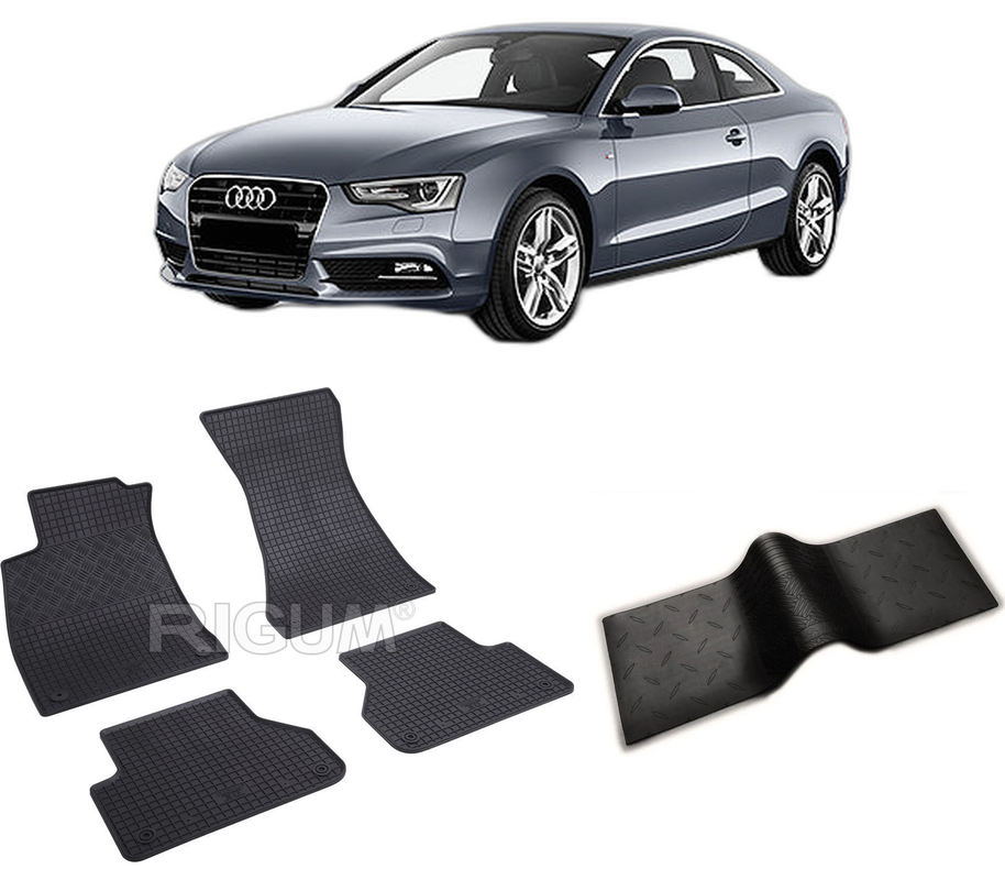 Set covorase auto AUDI A5 II din 10.2016-PREZENT, cu covoras tunel median, CAROSERIE SPORTBACK, Presuri cauciuc 100%, compatibil cu autoturismul AUDI A5 II, Rigum