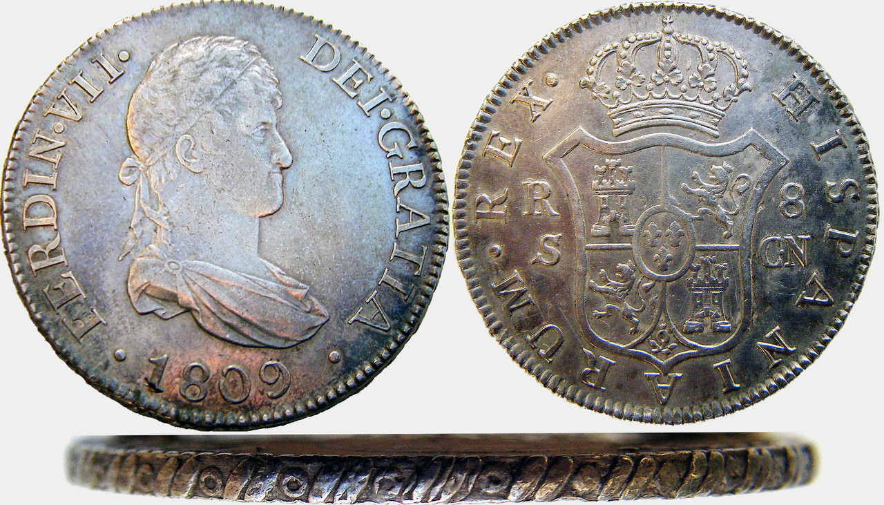 8 Reales 1809. Fernando VII. Sevilla CN (Busto diademado) 1809-02