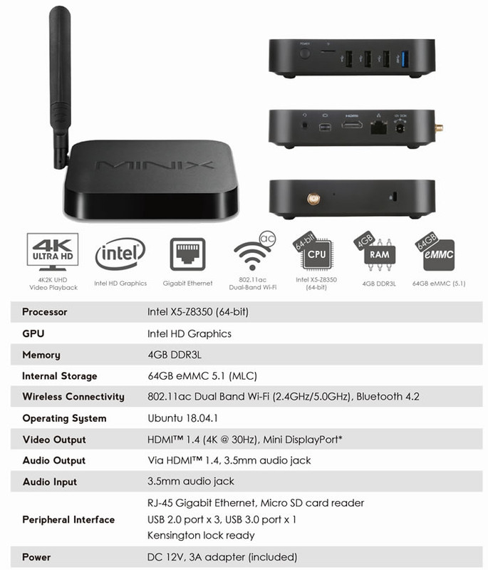 MINIX NEO Z83-4U Ubuntu - Spec Sheet