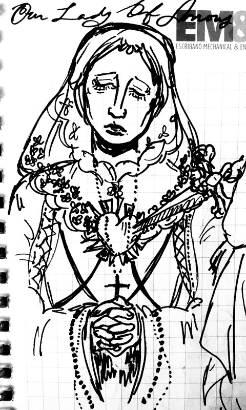 Illustration of Our Lady Of Sorrows, Scanned pen on paper