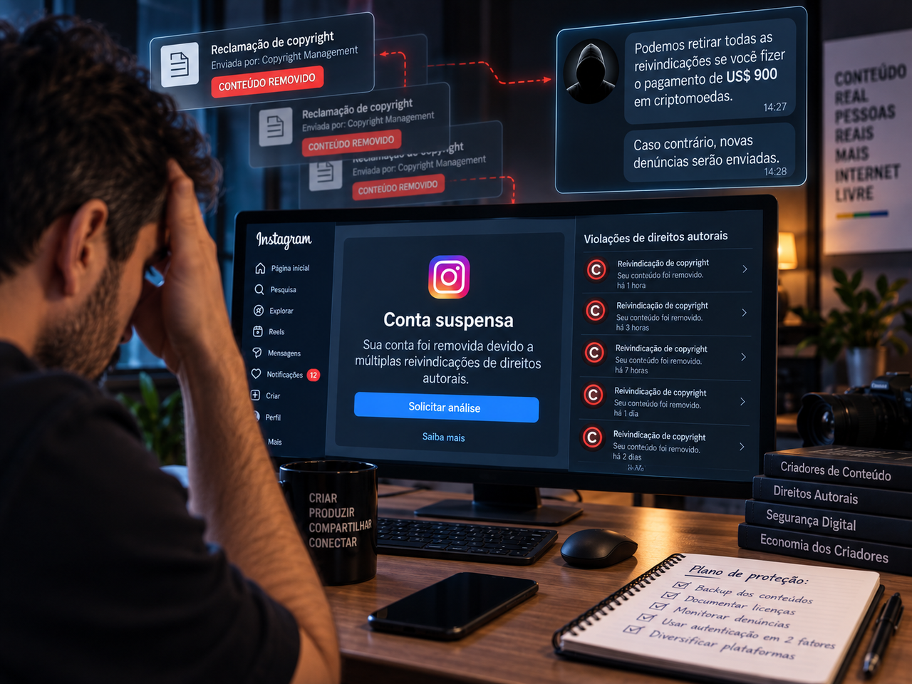 Golpistas transformam denúncias de copyright do Instagram em ferramenta de extorsão