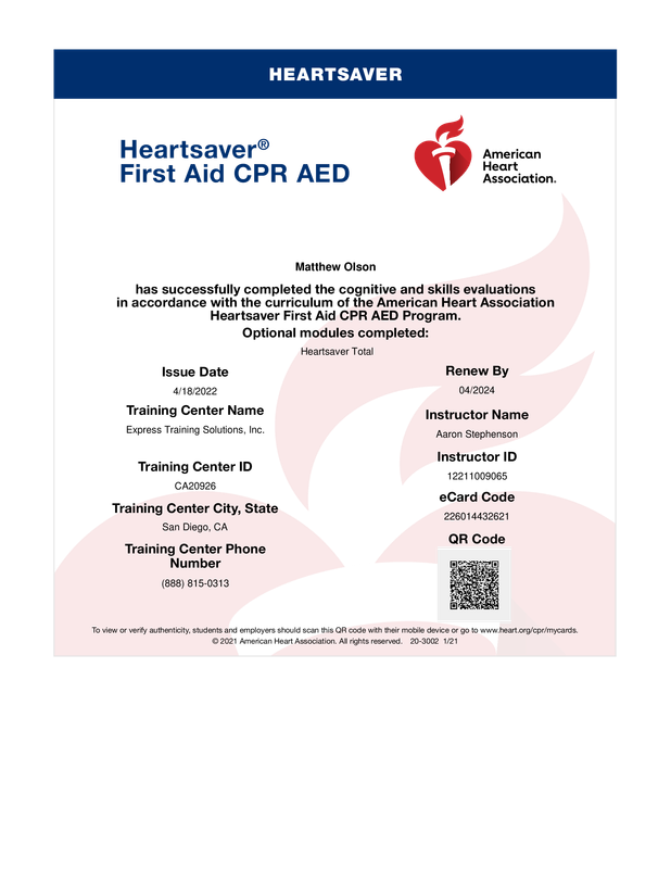 MOlson - AHA CPR-First Aid full eCard