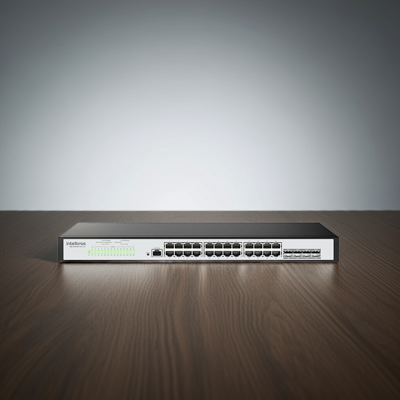 Visão geral do Switch Intelbras S2328G-PB.