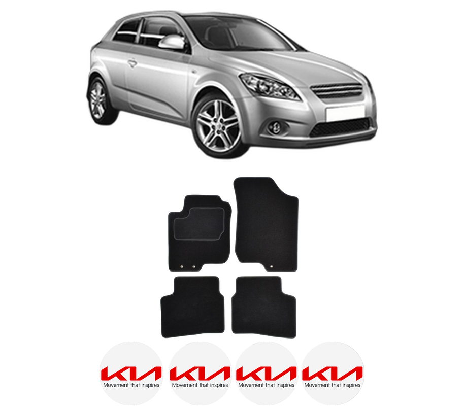 Set Covorase Presuri KIA CEE'D Hatchback (ED) din 2006-2012, Auto, Material Textil Mocheta, 4 Stickere auto cu KIA