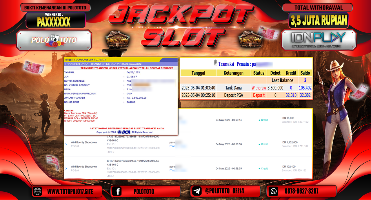 POLOTOTO JACKPOT SLOT WILD BOUNTY SHOWDOWN Rp.3.500.000,-