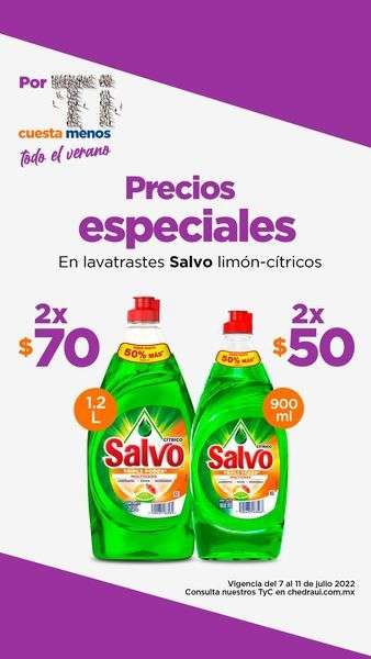 Chedraui: Lavatrastes Líquidos Salvo Limón-Cítricos... 900ml 2x50... 1.2L 2x70 