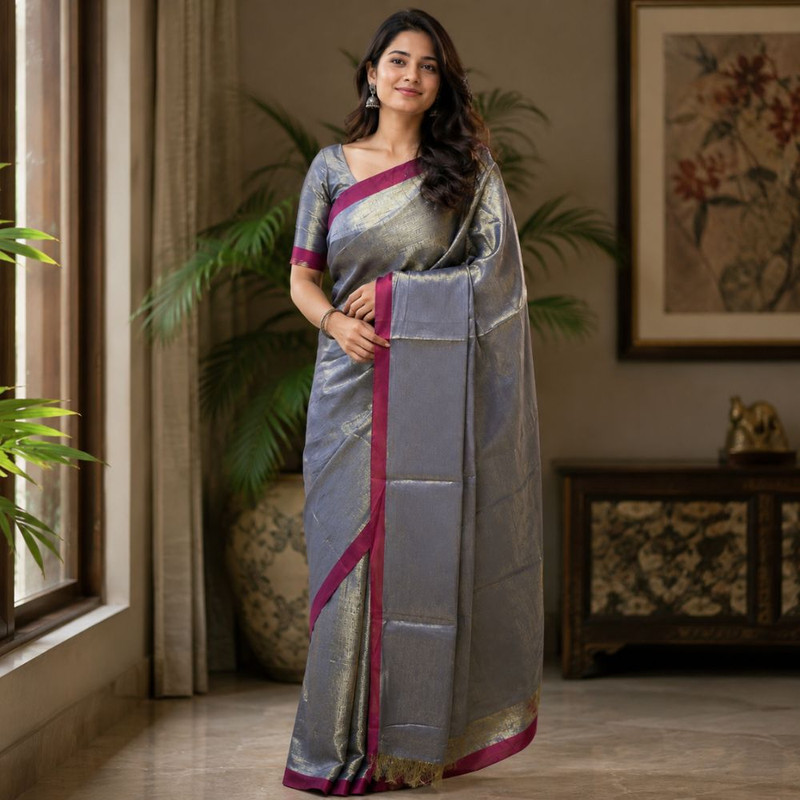 Women's Tissue Linen Saree with Unstitched Blouse Piece