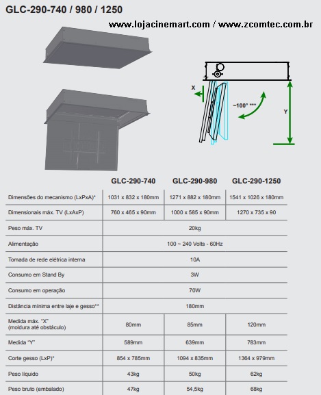 Flap Elevador para TV no teto IN CEILING GLC-290 Gaia