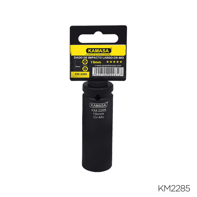 DADO DE IMPACTO LARGO CRMO "KAMASA" - 1/2"DR.X 19MM 